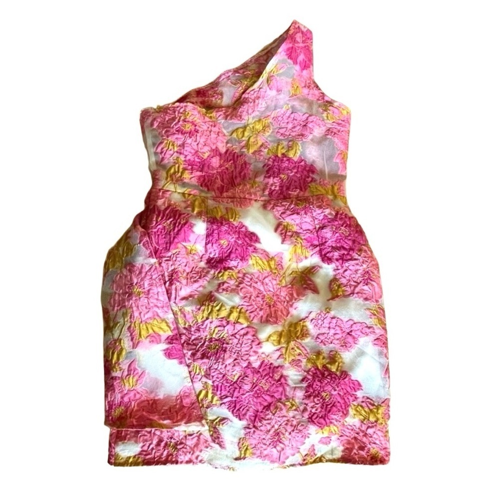 Reverse Brailey One Shoulder Pink Jacquard Wrap Mini Dress Size 10 NWT - Picture 4 of 11